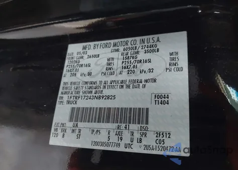 2003 Ford F-150 Xl/Xlt from USA, damaged, VIN 1FTRF17243NB92825